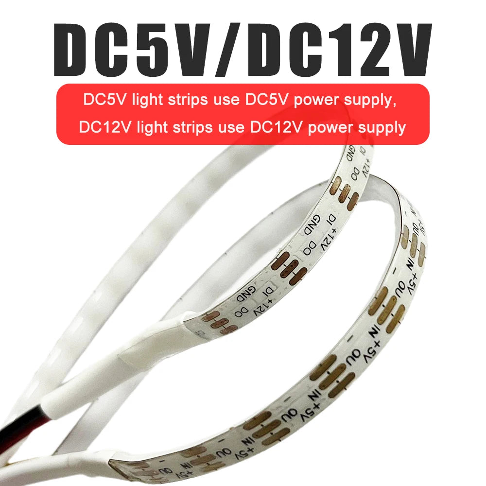 DC5V DC12V 5mm WS2812B COB LED Strip WS2812 Smart RGBIC Individually Addressable 160Leds/m High Density Flexible Pixel Light