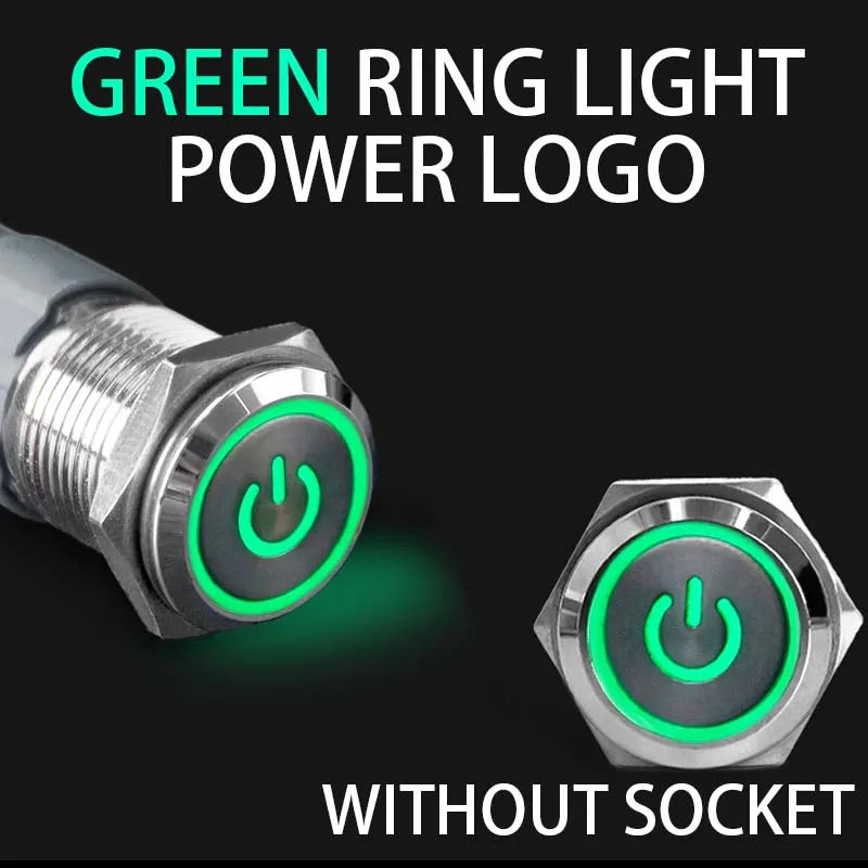 2NO2NC 16/19/22mm Waterproof Metal Push Button Switch LED Light Momentary Car Engine Power Switch 3/6/12/24/220V silver 1NO1NC