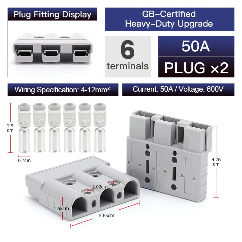 2pcs 50A 75A 175A 3P Battery Power Connector Kit Quick Disconnect Plug 600V Car Forklift Battery Charging Electrical Connectors