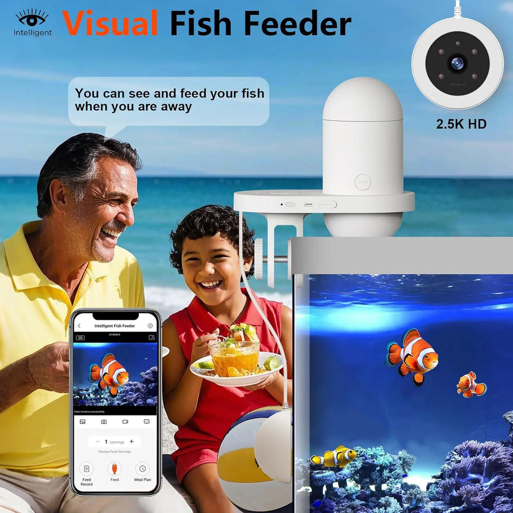 Automatic Fish Feeder 230ml Large Capacity 2.4G 5G WiFi Automatic Fish Food Dispenser with App Control Timer 2.5K Camera