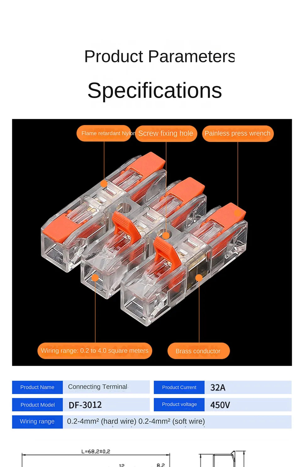 Wiring Terminal Quick Press Type Electrical Docking 2-12 Pin Screw Fixing Compact Wire Connector Push-in Type Terminal Block