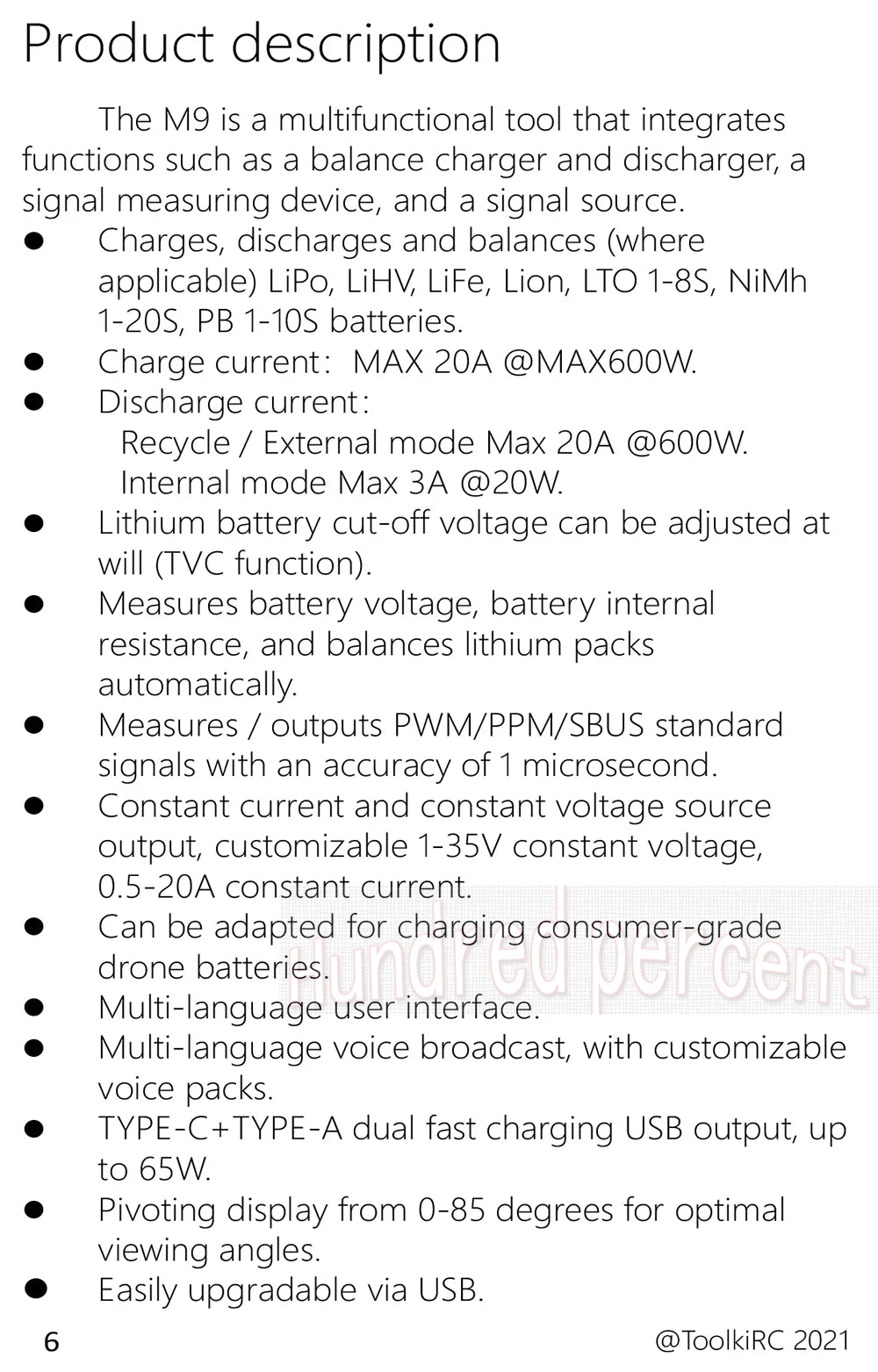 ToolkitRC M9 600W 20A USB Fast Charing DC Smart Charger Adjustable Screen Angle with Audio Function For 1-8S Lipo LiFe Battery