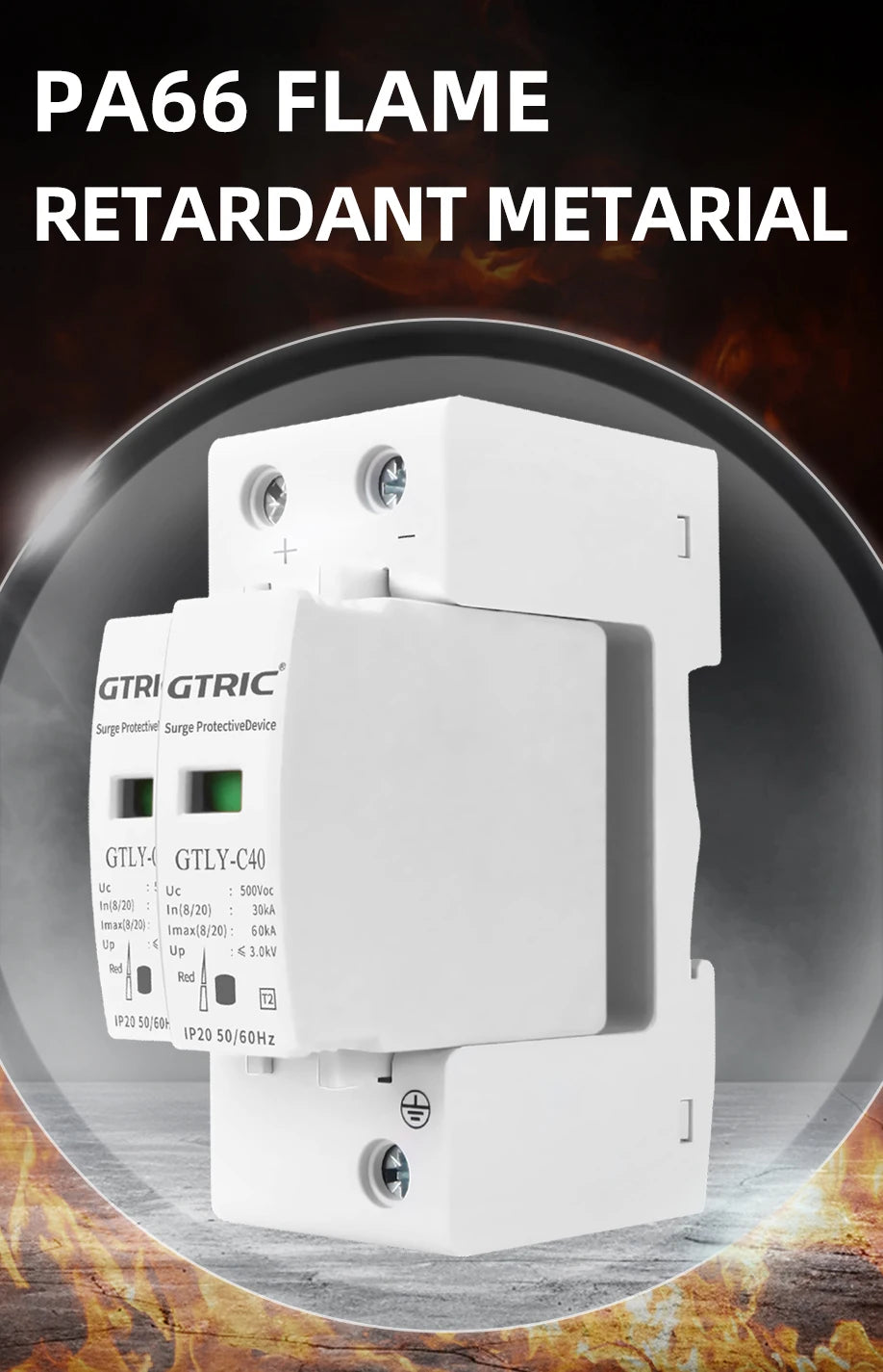 GTRIC 2P 3P DC SPD Surge Protective Device 500V 600V 800V 1000V 40KA 60KA Voltage Protector Solar PV Low-voltage Arrester Device