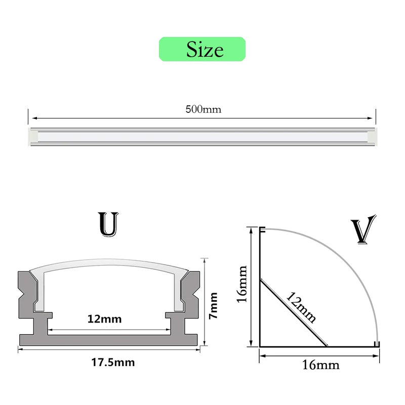 20 Inch 36 LEDs Red Green Blue LED Light Bar DC12V U/V-Shaped Flat Aluminum Channel Rigid Strip for Indoor Lighting