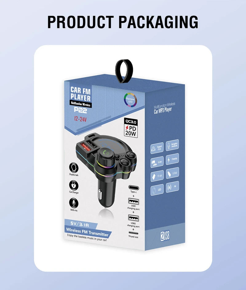 MP3 Music Player Car Bluetooth 5.3 FM Transmitter Wireless QC3.0& PD 20W Dual Fast Charging Car Adapter