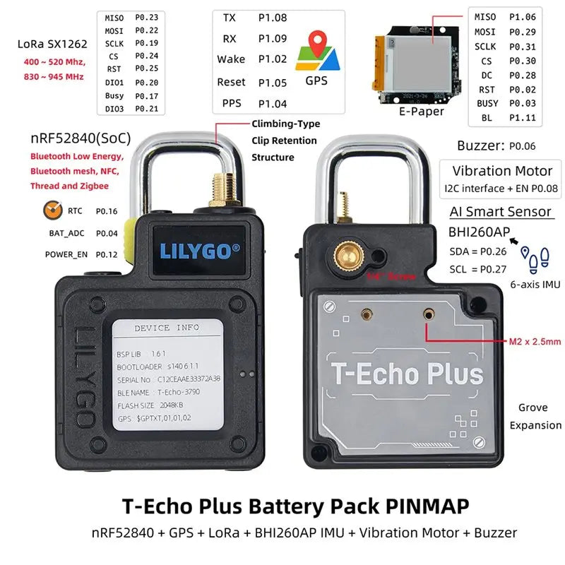 LILYGO T-Echo Plus NRF52840 SX1262 Lora L76K Wireless Module BHI260AP 1.54 E-Paper GPS GNSS Beidou QZSS 433Mhz