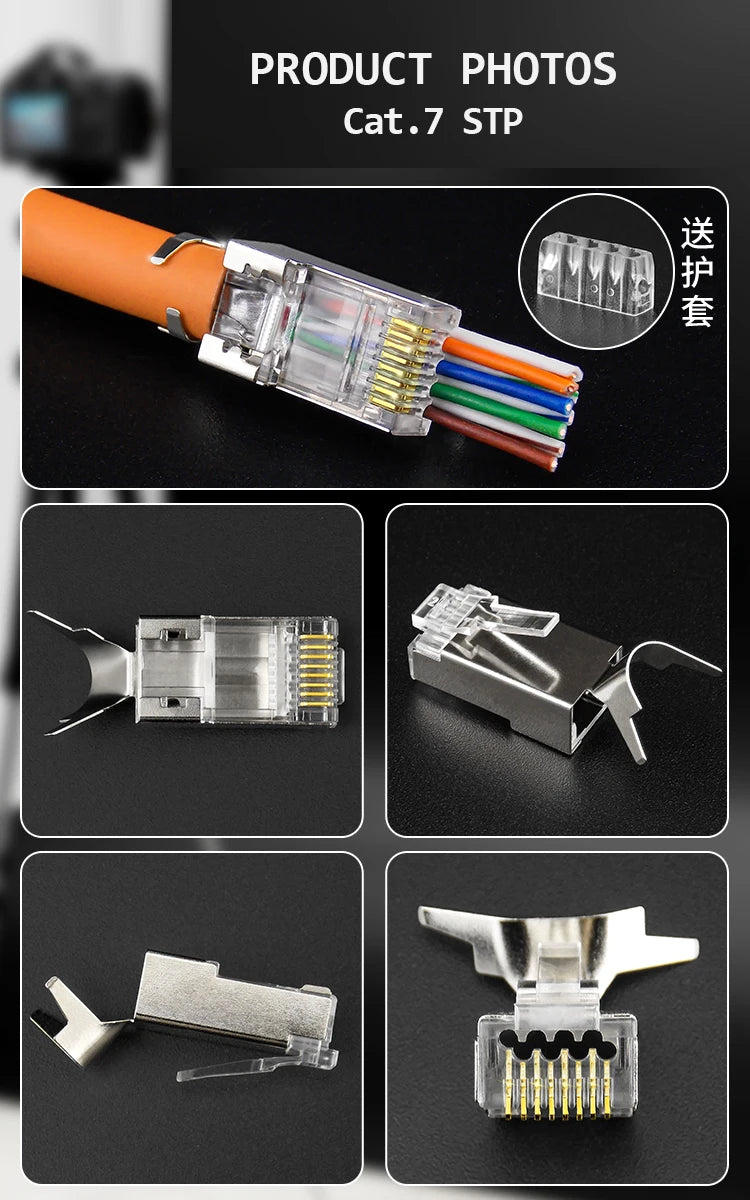 Linkwylan Cat7 Cat6 Cat5e UTP STP Pass Through Plug Network RJ45 Modular Connector 1.1/1.3/1.5mm Holes For Solid Stranded Cables
