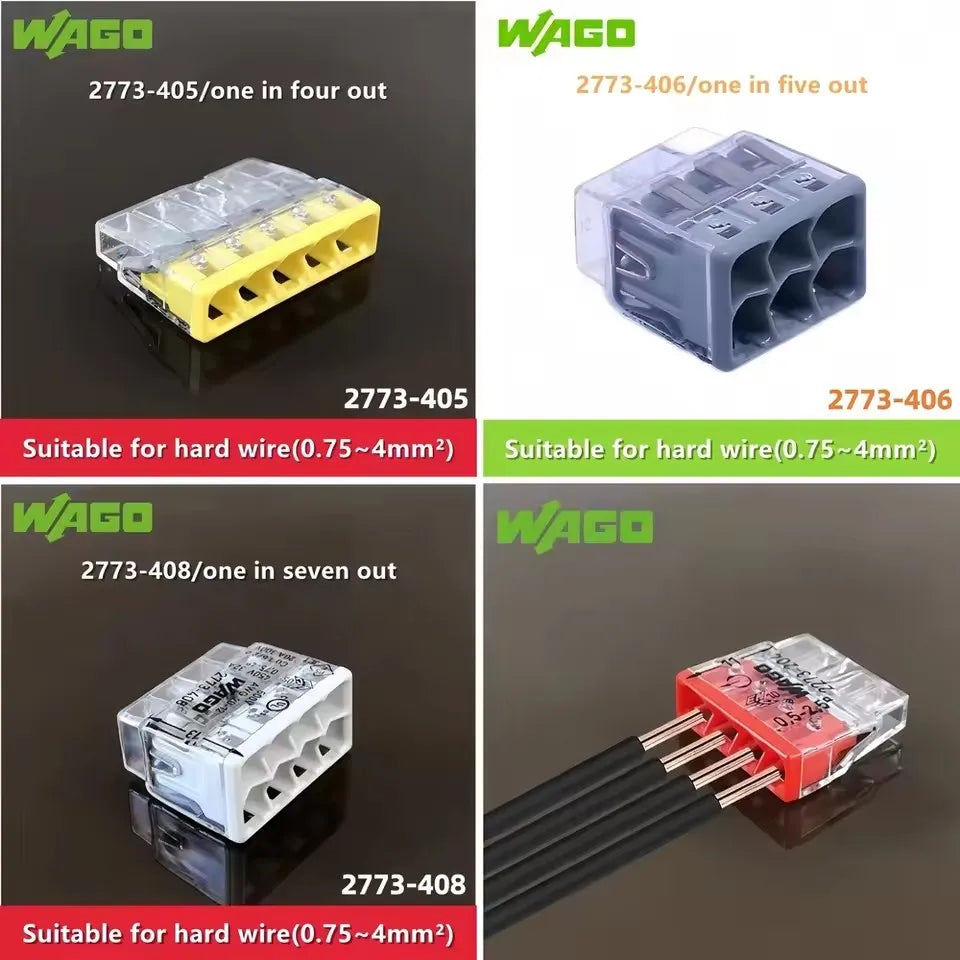 10pcs 2273 2773 Original Wago Wiring Terminal 2273-202/203/204/205 2773-402 403/404/405/406/408 Hard Wire Splitting Connector