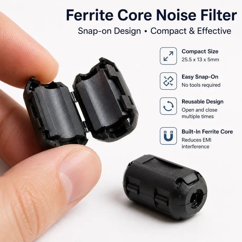 Mini 5mm Ferrite Core Noise Filter Clip-On Cable Ring EMI RFI Suppressor for Power Cord USB Audio Video Computer 2/5Pcs Cable