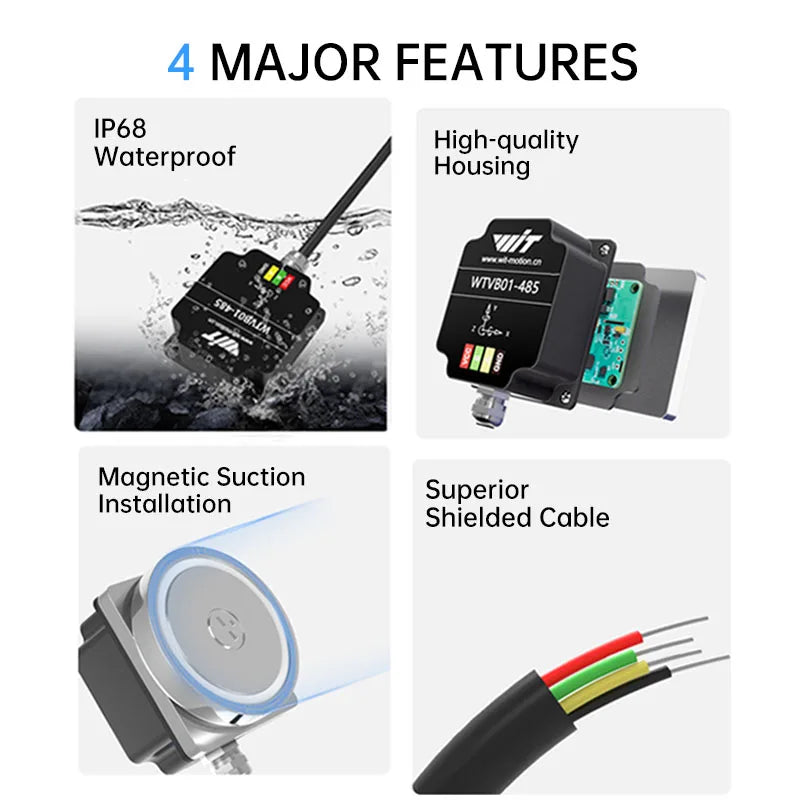 WitMotion WTVB01-485 IPX8 Vibration Sensor 3axis (XYZ) Modbus Vibration Analyzer Displacement(Acceleration +Speed+Amplitude)