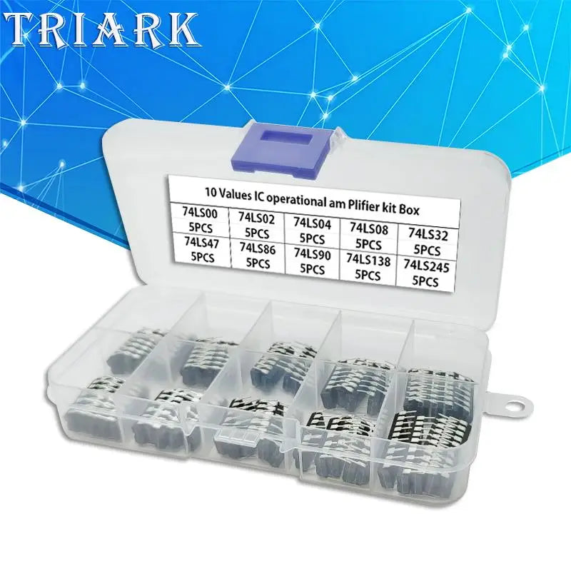 50PCS/Set 74LS00 74LS02 74LS04 74LS08 74LS32 74LS47 74LS86 74LS90 74LS138 74LS245 ntegrated Circuit DIP IC Combination box Kit