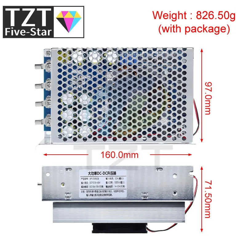 1500W 50A High Power Charging Power Supply DC-DC 10.5-60V to 15-70V Step Up Boost Converter Voltage Regulator Power Transformer