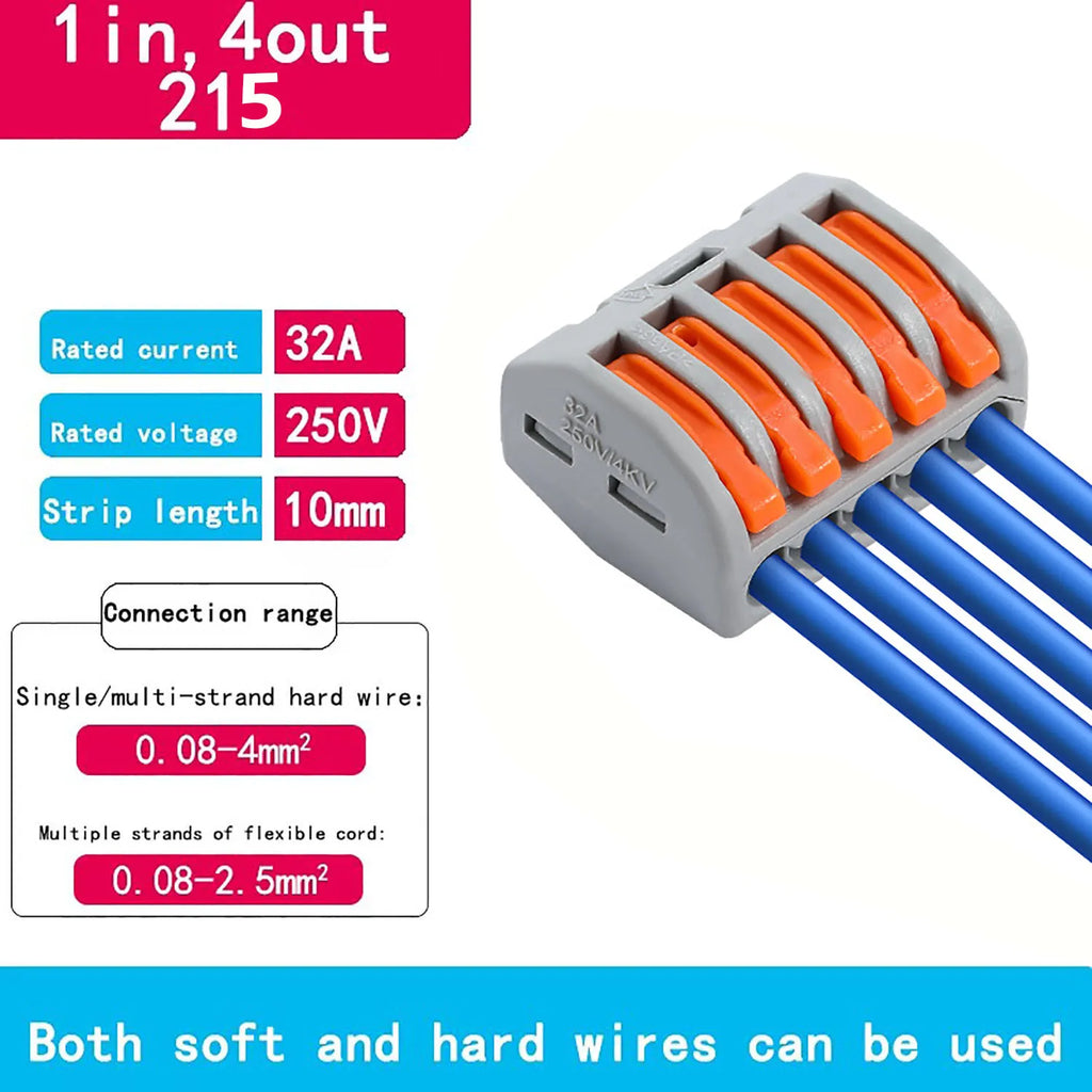 10pcs Quick Terminal Connector 212/213/214/215 Hard And Soft Wire Parallel Connector Connector Press The Wire Terminal PCT