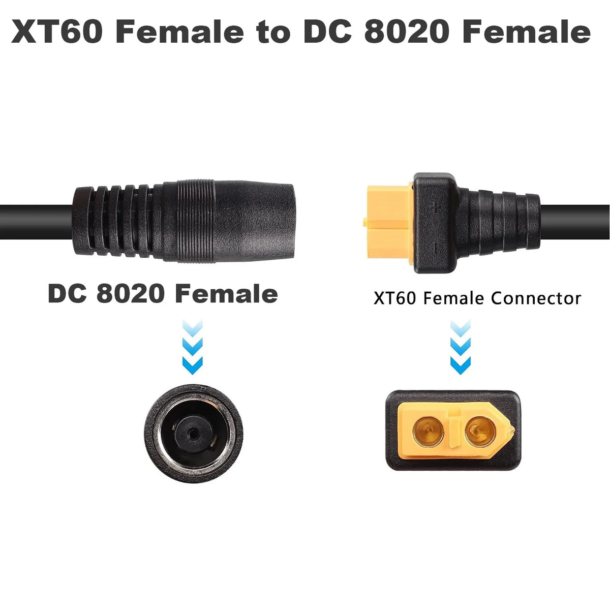 1pc XT60 Female to DC 8020 8.0mm x 2.0mm Female Adapter Cable Connectos Solar Generator Portable Power Station 14AWG