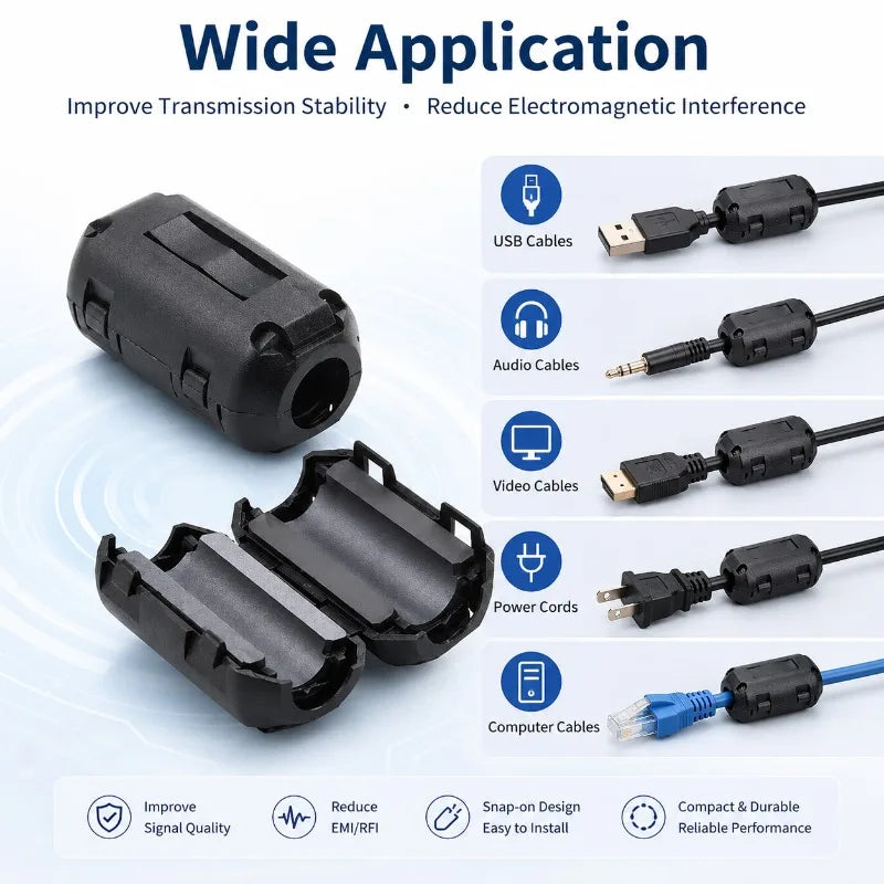 Mini 5mm Ferrite Core Noise Filter Clip-On Cable Ring EMI RFI Suppressor for Power Cord USB Audio Video Computer 2/5Pcs Cable
