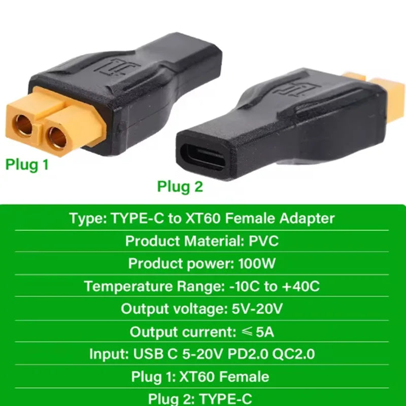 USB C Type-C To XT60 Plug Adapter Female 100W 20V/5A Charging Connector for Toolkitrc Model Energy Storage Outdoor Power
