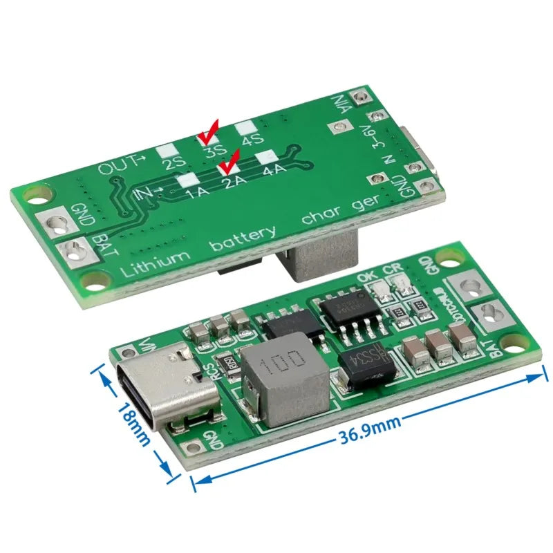 2S 3S 4S Li-ion battery charger battery protection board TypeC USB boost charging board DC3-5V