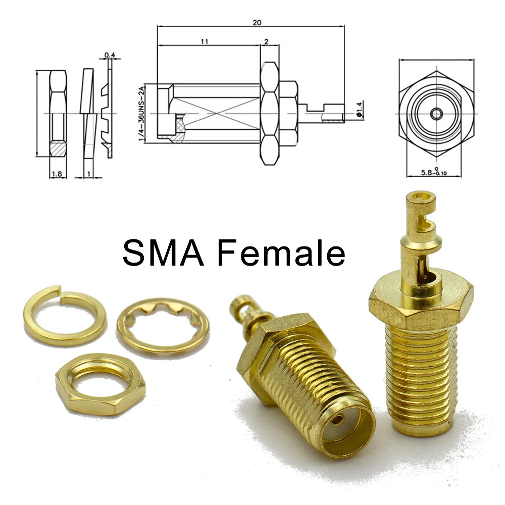 2/6pcs SMA Male Female RF Connector RP SMA  Nut Bulkhead Double Sash Casement Window Connector Straight Cable 50 Ohm