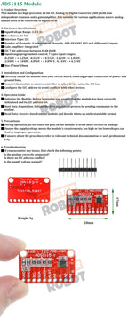TENSTAR  ADS1115 Module Red Board 16 Bit I2C ADC 4 Channel with Pro Gain Amplifier