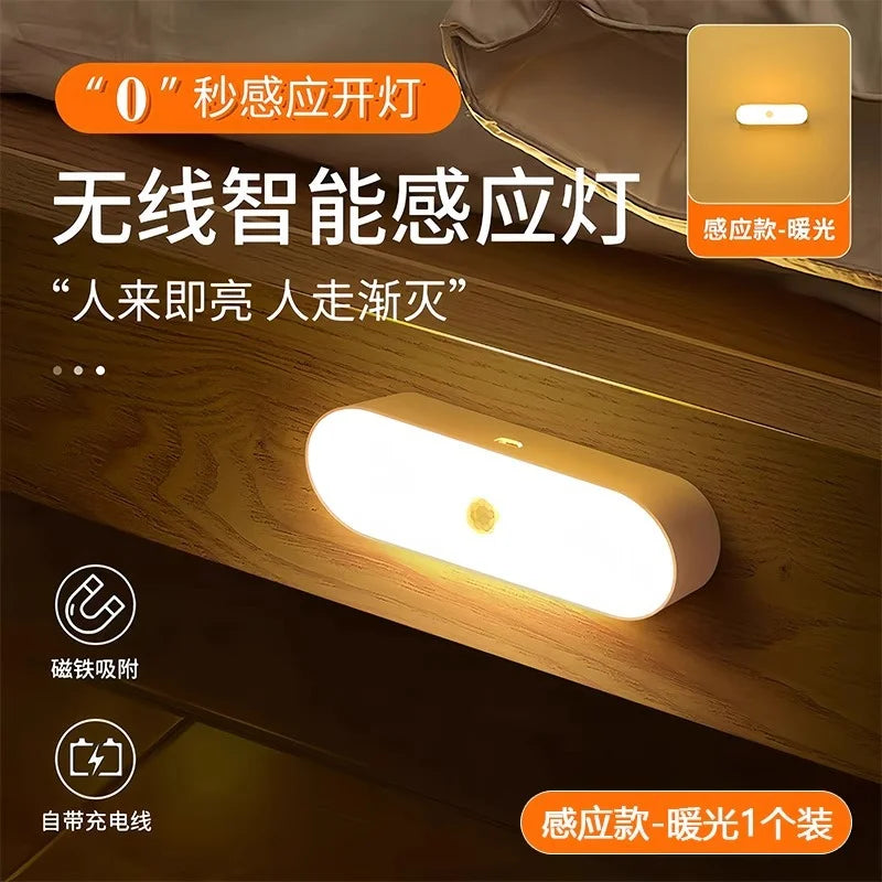 2pcs USB charging Human body induction small LED night light hallway induction light closet induction Imitation wood art light