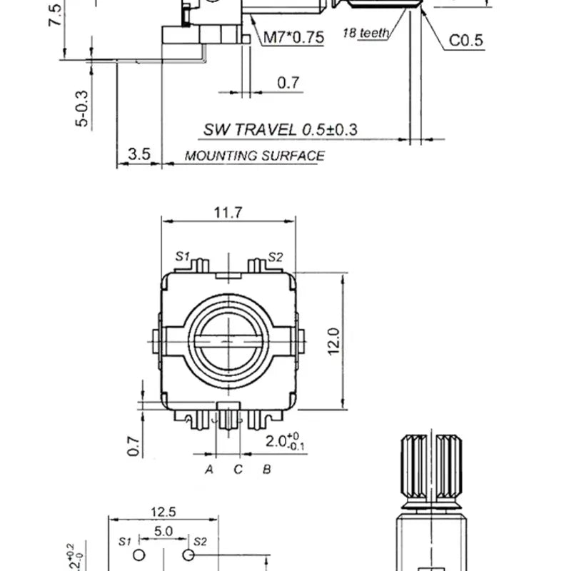 2/10PCSEC11 Rotary Encoder Digital Potentiometer, Plum Blossom, Half Axis, Five-Leg Handle Length 15MM 20MM