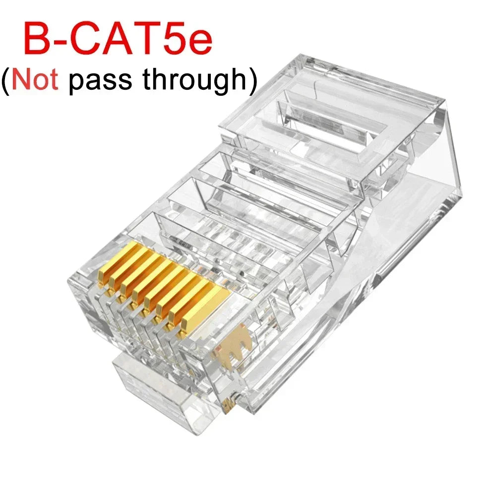 1/10/50Pcs Pass Through RJ45 Cat6/Cat5e Connectors Crystal End Gold-Plated 8P8C Crimp UTP Standard Ethernet Network Modular Plug