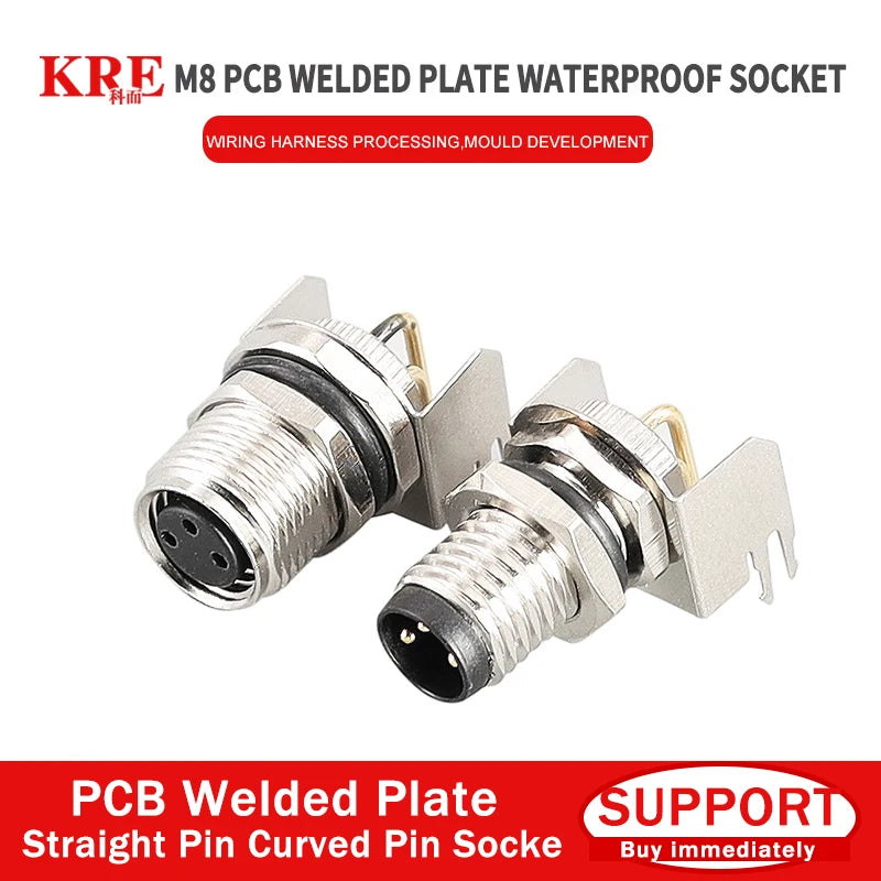 5/10 PCS M8 Male/Female Curved Straight Jack Socket 3 4 5 6 8 Pin Solder IP67/68 Waterproof PCB Panel Connector
