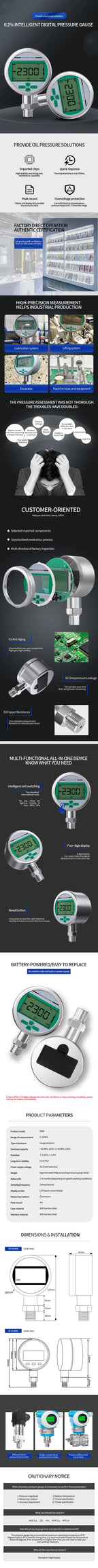 400bar Digital Pressure Manometer -0.1Mpa-60Mpa Digital Pressure Gauge 80mm M20*1.5 0.2% 600bar Pressure Manometer 100Kpa 100bar