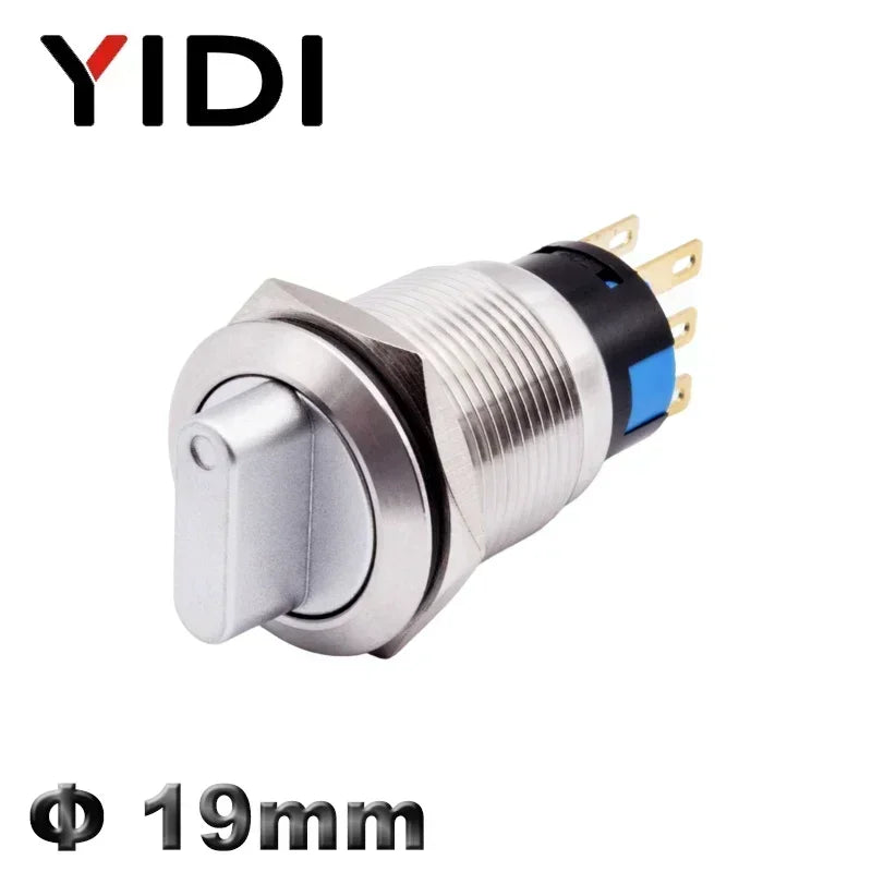 19mm 2 3 Position Metal Selector Rotary Switch Latching Push Button Switch SPDT with 12V LED Illuminated Switch 1NO1NC ON OFF