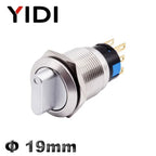 19mm 2 3 Position Metal Selector Rotary Switch Latching Push Button Switch SPDT with 12V LED Illuminated Switch 1NO1NC ON OFF