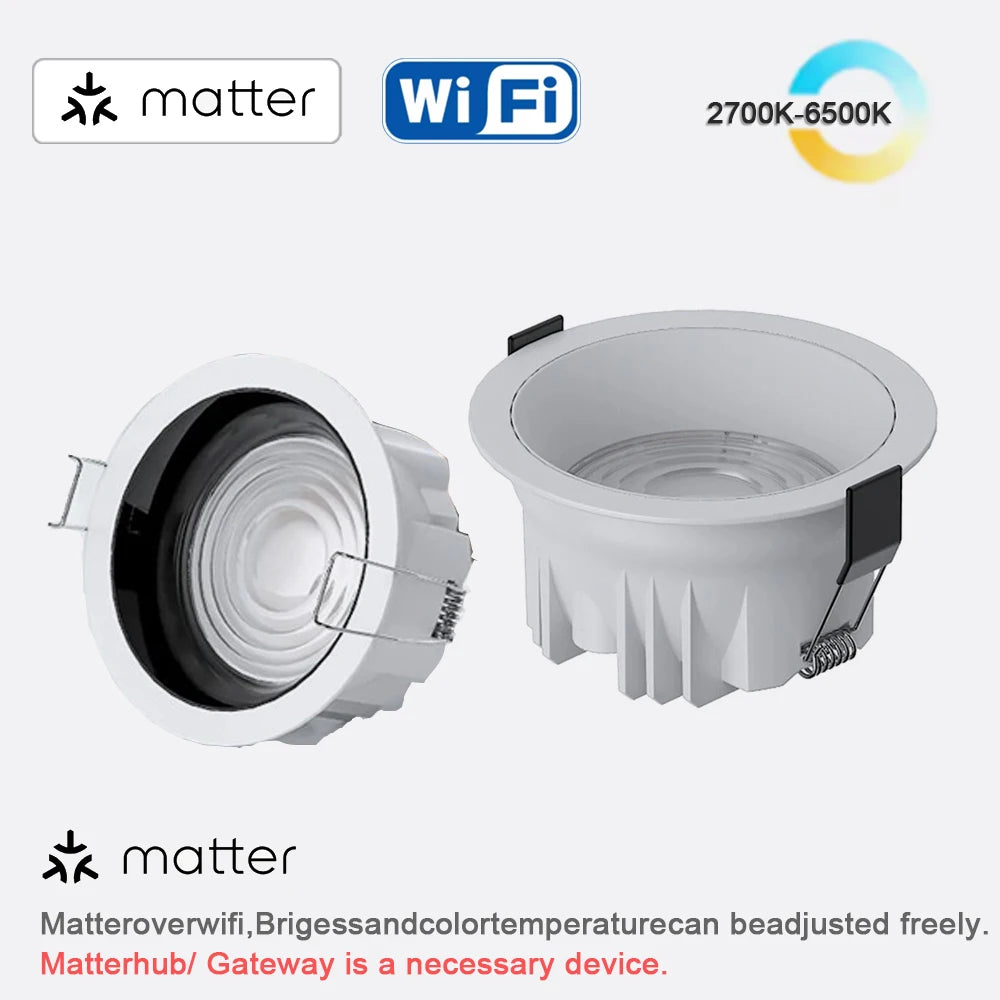 3CCT Tuya Bluetooth/Zigbee Matter Smart Recessed LED Downlight Aluminum Downlight AC5W-20W Spot Light