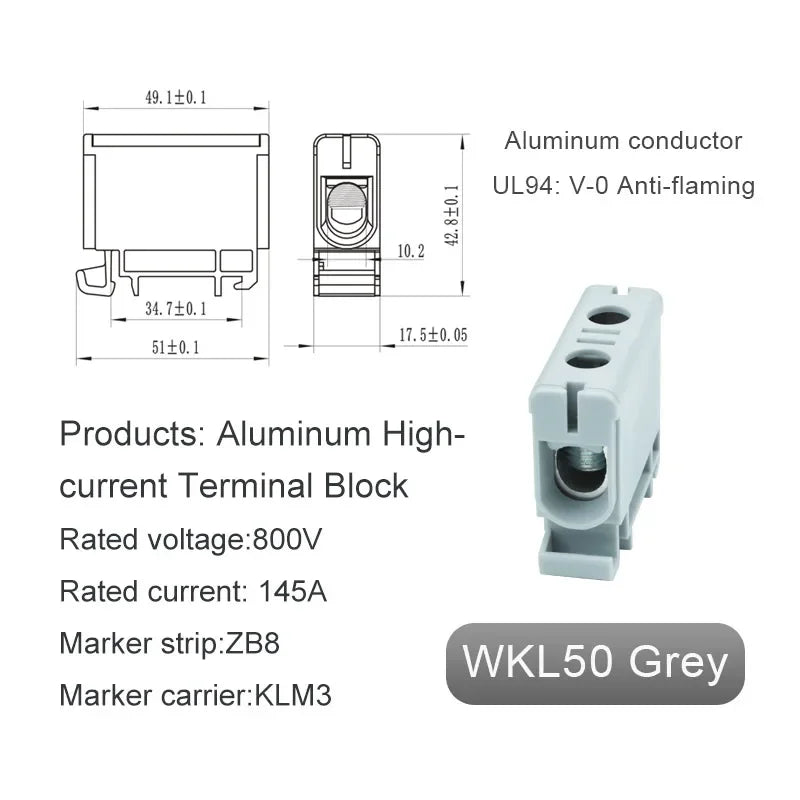 Aluminum Distribution Block Din Rail Mounting WKL 50/95/150/240 mm² Cable Power Connector Terminal Block Box