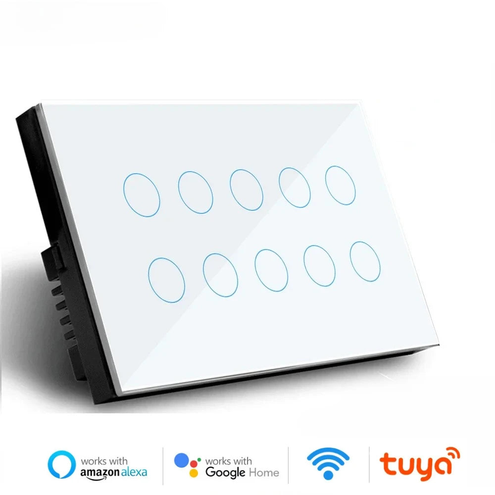 Melery Wifi Smart Tuya Light Switch 4/5/6/8/10 Gang Glass Wall Touch Sensor Alexa Remote Voice Control by Google Home Assistant