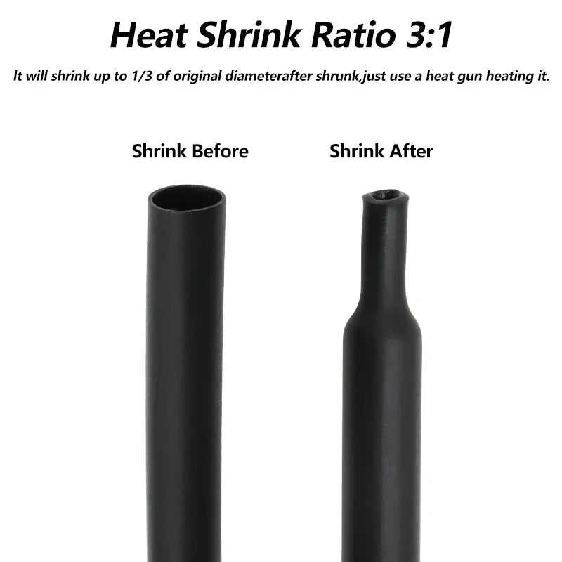 3:1 Black Dual Wall Heat Shrink Tube with Glue Dia.1.6mm - 50mm Polyolefin Insulated Wire Wrap Heat-shrinkable Sleeve For Cables