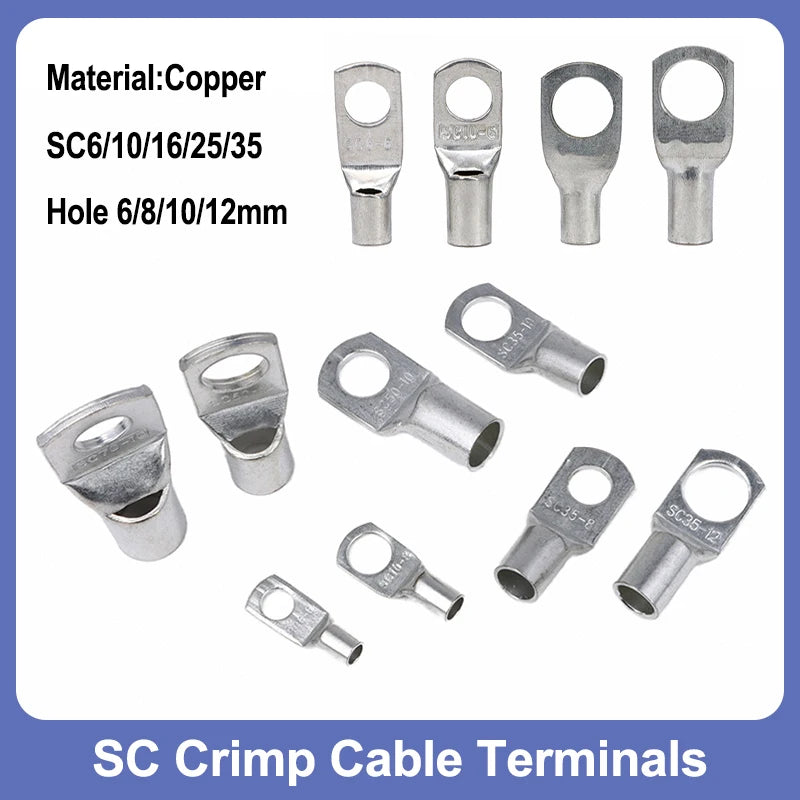 5/10/50Pcs SC Series Copper Nose Terminals SC6/10/16/25/35/50/70/95 Battery Block Lugs Crimping Wire Connector Hole 6/8/10/12mm