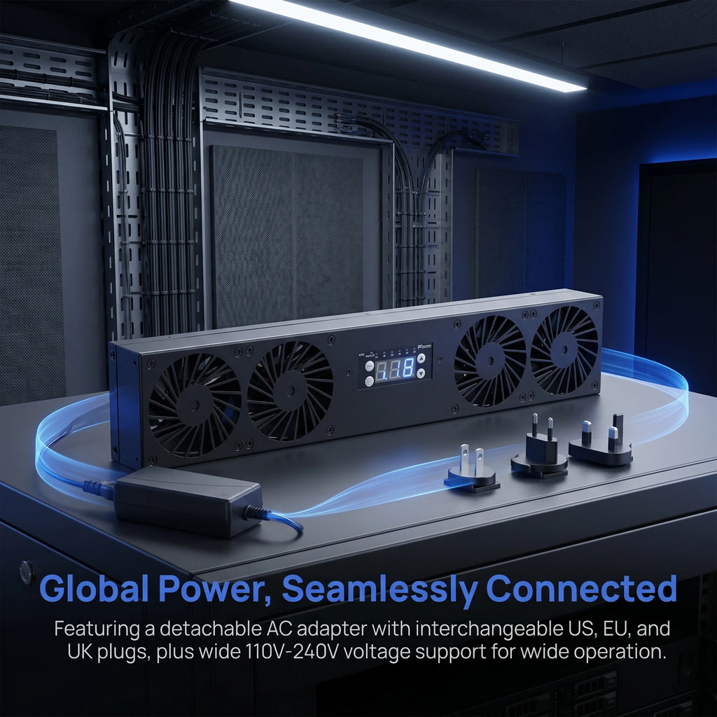 US 19" Rack Cabinet Cooling Fan Module1U/2U Horizontal/Vertical Mount Temperature Control Server Chassis Fan Black/Silver