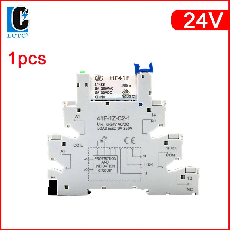 1PCS Slim Relay HF-41F 5V 12V 24V High Frequency Relay Base DIN Rail Relay 41F-5-ZS41F-12-ZS41F-24-ZS LED 6A