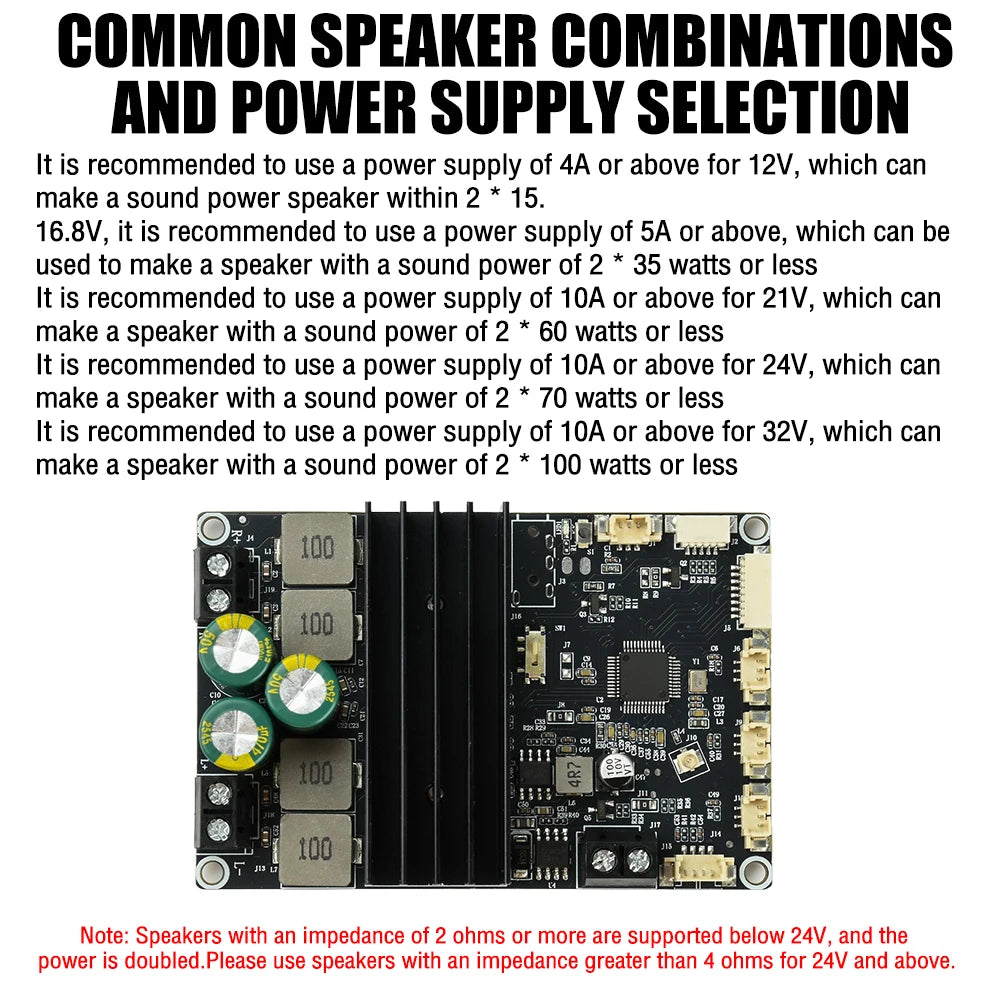 DC 9-30V Bluetooth Power Amplifier Module 2×100W Dual Channel APP Tuning Audio Board for Home Outdoor Speaker DIY Audio Upgrade