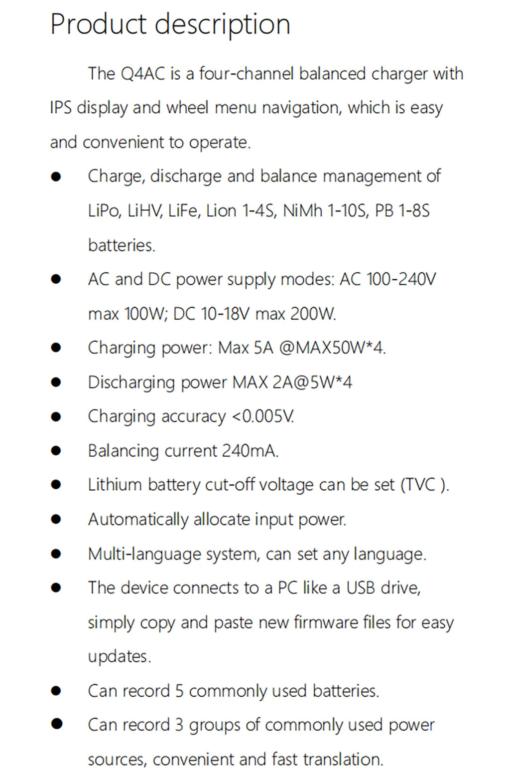 ToolkitRC Q4AC 4x50W 5A AC 100W 4 Port DC Smart Discharger Charger XT60/XT30 Optional for 1-4S Lipo Battery