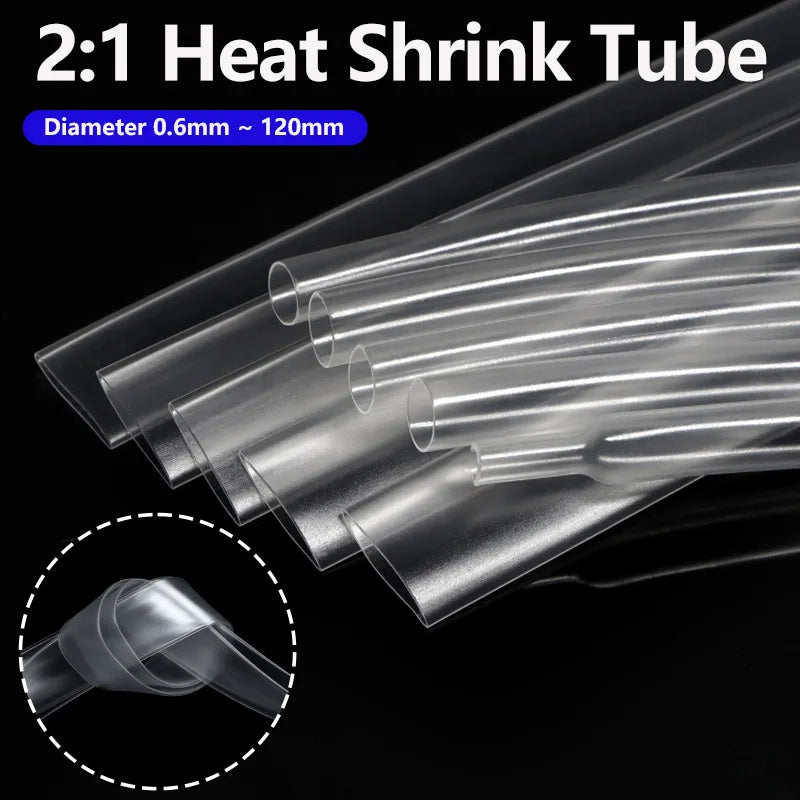 1/2/5M Clear 2:1 Heat Shrink Tube Diameter 0.6mm~120mm Wire Repair Protector Polyolefin Insulated Shrinkable Cable SleeveTubing