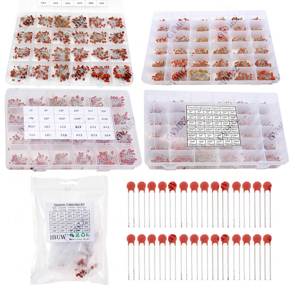 960PCS 3600PCS 300PCS Ceramic Capacitors Kit Electronic Components Package Capacitor Assorted Samples Kit DIY