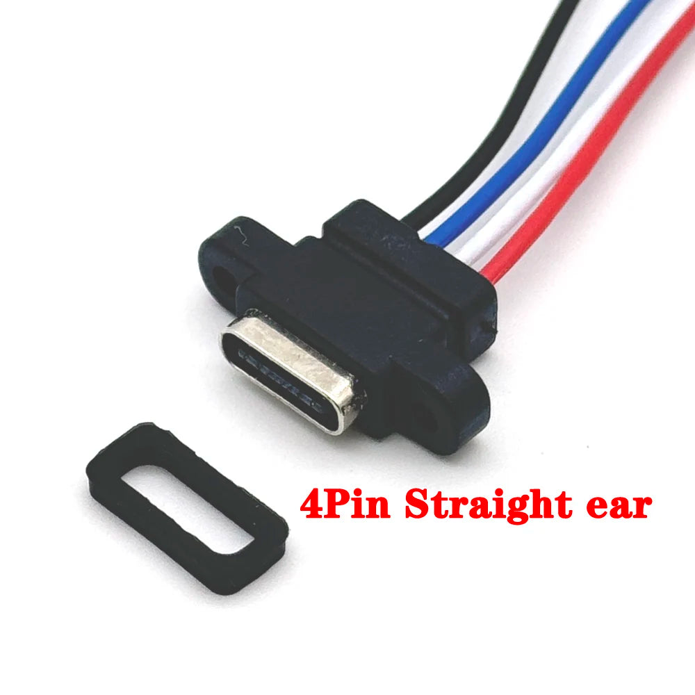 1pcs USB-C High Current Charging Socket With Rubber Ring 2Pin 4Pin Straight Ear Side Ear Type C Waterproof Female Connector Jack