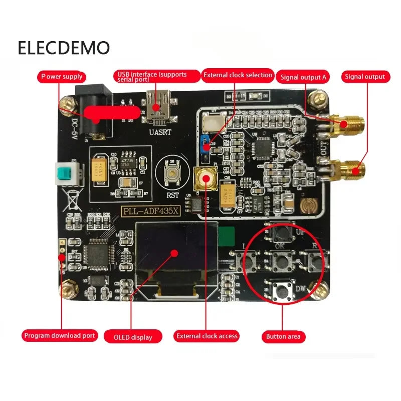ADF4351 PLL Frequency Synthesizer RF Signal Generator Module, STM32 Controlled, 35M-4.4GHz, Low Noise, Frequency Sweep Scanner