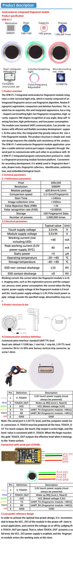 SFM-V1.7 Semiconductor Touch Capacitive Acquisition And Identification Fingerprint Sensor Module UART Communication