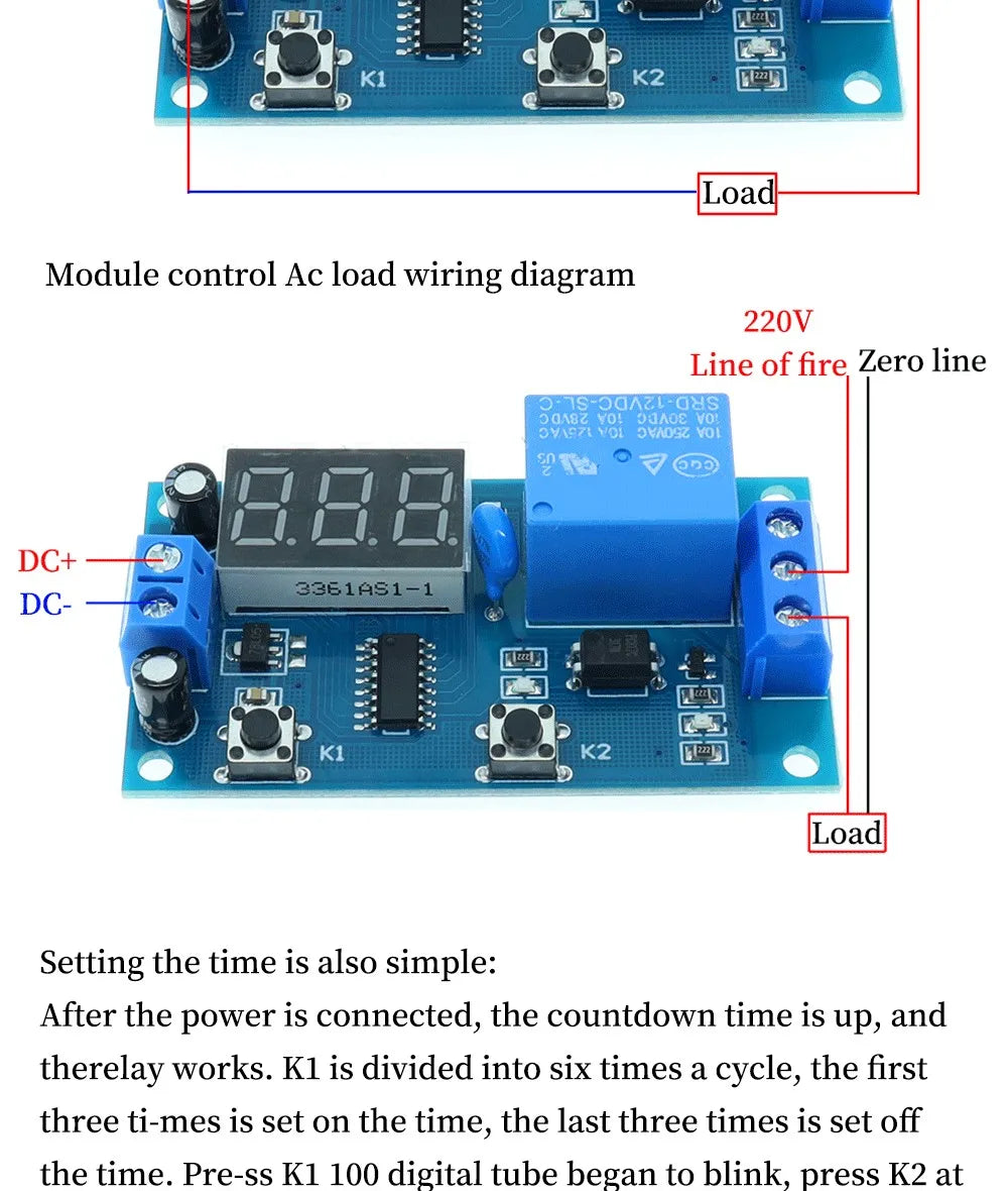 DC 12V Digital Display Delay Relay Delay Time Multi-function Module Infinite Loop Countdown Switch Control Module Timer Module