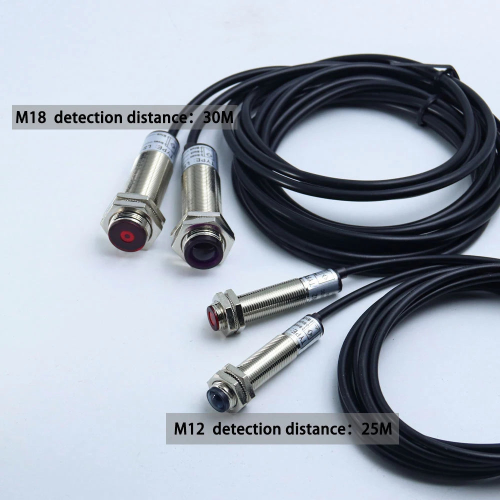 IP65 Waterproof Laser Photoelectric Switch M12 Laser Beam Sensor Detector 25m Distance NPN PNP Photoelectric Proximity Switch
