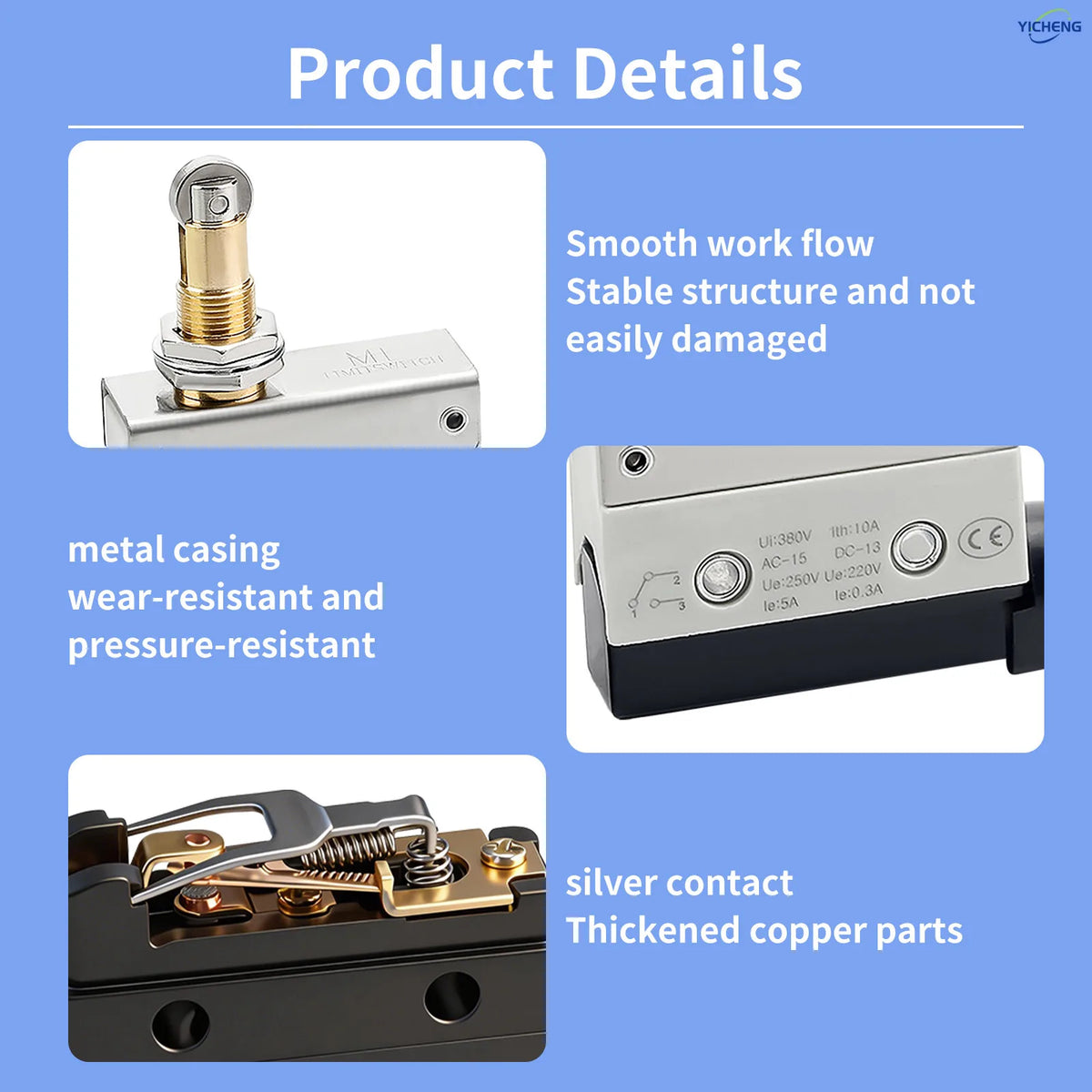 10Pcs Horizontal Limit Switch Long Hinge Roller Lever Momentary SPDT 1NO 1NC 380V 10A Industrial Travel Position Switch IP54
