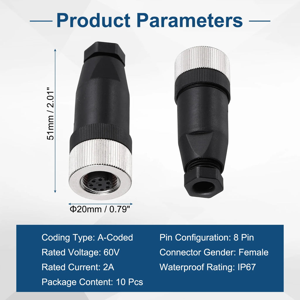 10Pcs 4/5/8 Pin M12 Male/Female Aviation Wire Connector A Code Waterproof IP67 Circular Connector Aviation Plug for Automation