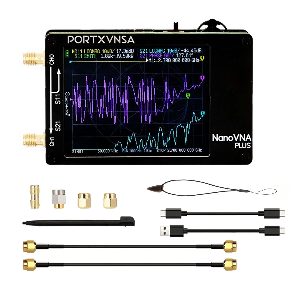 New NanoVNA Plus Vector Network Analyzer 50kHz-2.7GHz Portable Handheld VNA with Touch Screen Antenna Analyzer  S Parameters