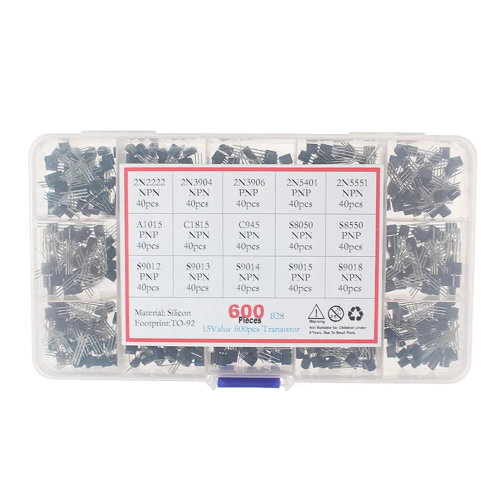 200/480/600/840PCS Transistor TO-92 Transistors Kit BC547 BC327 BC337 2N2222 3904 3906 C945 PNP/NPN Transistors with Box